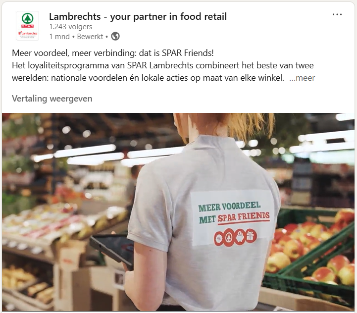 Filmpje van de lancering van SPAR Friends op LinkedIn